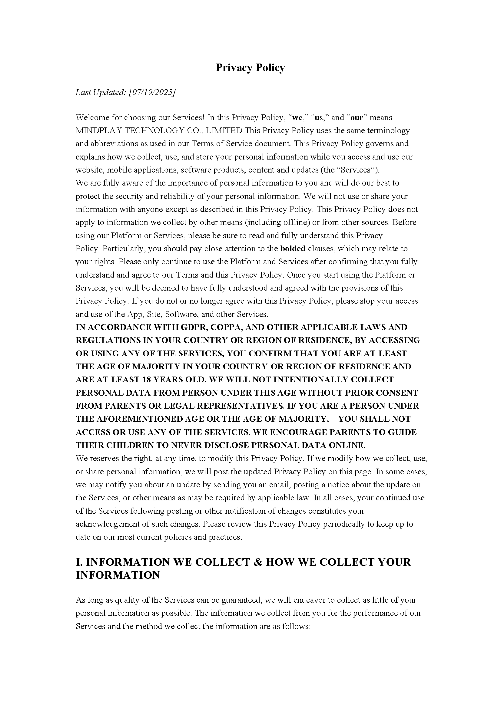 Privacy Policy Page 1